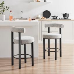 Furniturebox 2x Seren Grey Fabric Bar Chairs Black Legs, Polyester in Grey/Black - Size: 57.5x93x54.5 cm