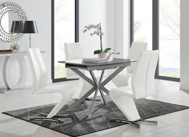 Lira 100cm Grey Metal Extending Dining Table & 4 Willow Chairs - image 1
