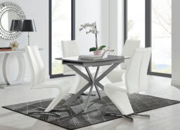 Lira 100cm Grey Metal Extending Dining Table & 4 Willow Chairs - thumbnail 1