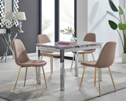 Enna White Glass Extending Dining Table and 4 Corona Gold Leg Chairs - thumbnail 1