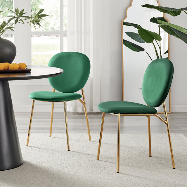 2x Ivy Green Velvet Dining Chairs Gold Legs - image 1