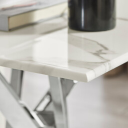 Leonardo Square White Marble Glass and Silver Side Table - thumbnail 4