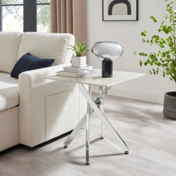 Leonardo Square White Marble Glass and Silver Side Table - thumbnail 2