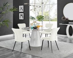 Palma White Marble Effect Round Dining Table & 4 Nora Black Leg Chairs - thumbnail 1
