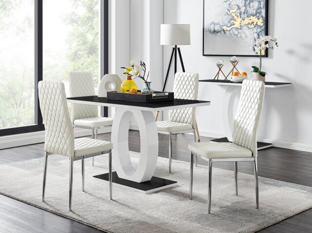 Giovani Black White High Gloss Glass Dining Table and 4 Milan Chairs Set - image 1