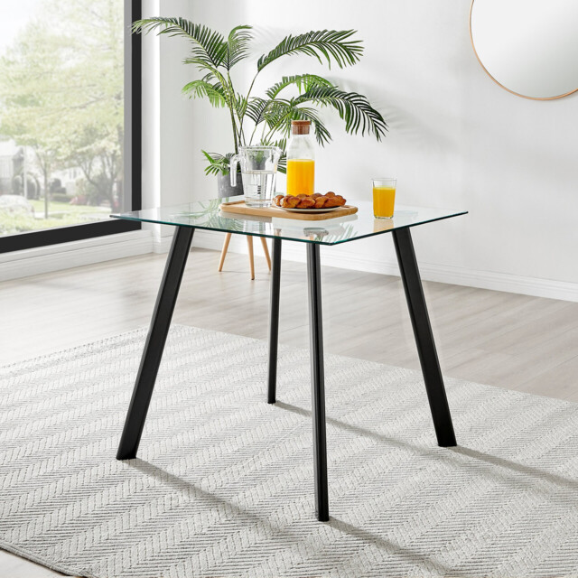 Seattle Square Glass and Black Metal 2-4 Seater Dining Table - image 1