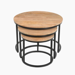 Andes Round Light Oak Wood Set of 3 Nesting Coffee Tables - thumbnail 3