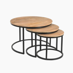 Andes Round Light Oak Wood Set of 3 Nesting Coffee Tables - thumbnail 4