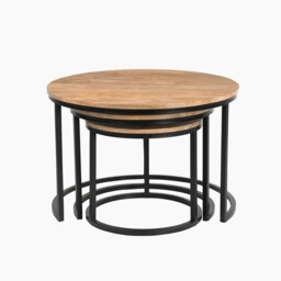 Andes Round Light Oak Wood Set of 3 Nesting Coffee Tables - thumbnail 2