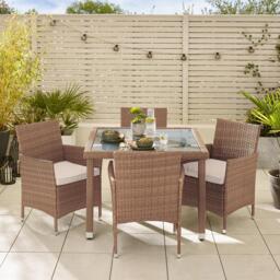 Furniturebox Barbados Beige 4 Seat Garden Dining Set, Rattan in Beige/Cream - Size: 100x74x100 cm - thumbnail 2