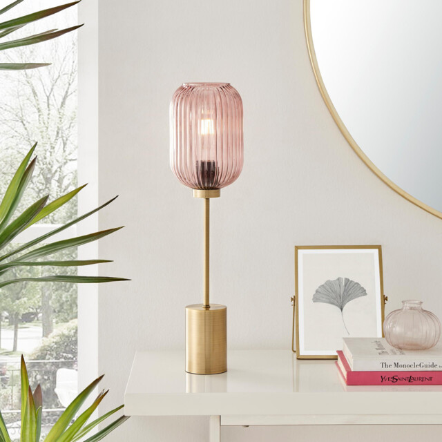 Coral Pink Glass and Brass Table Lamp - image 1