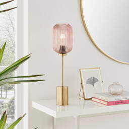 Coral Pink Glass and Brass Table Lamp - thumbnail 2