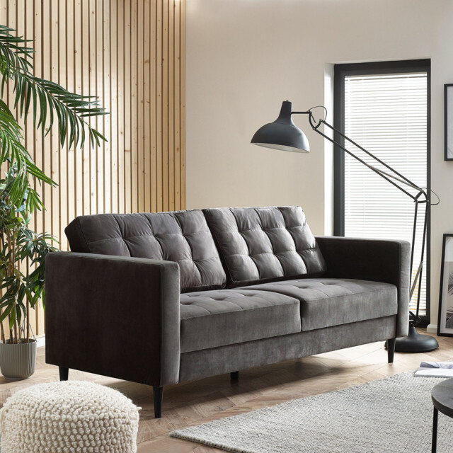 Jolene Dark Grey Velvet 3 Seater Sofa - image 1
