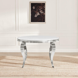 Skye Round White Marble Effect Dining Table & 4 Grey Velvet Belgravia Chairs - thumbnail 3