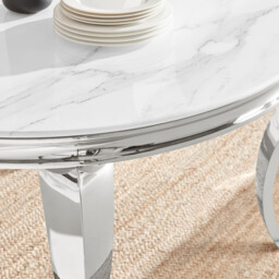 Skye Round White Marble Effect Dining Table & 4 Grey Velvet Belgravia Chairs - thumbnail 4