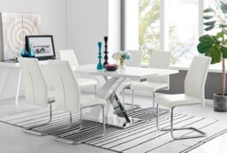 Atlanta Modern Rectangle Chrome Metal High Gloss White Dining Table And 6 Lorenzo Chairs Set