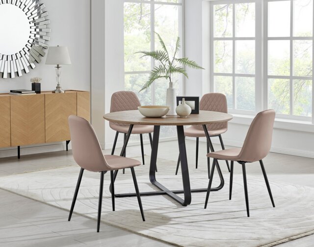 Santorini Brown Round Table & 4 Corona Black Leg Chairs - image 1