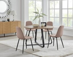 Santorini Brown Round Table & 4 Corona Black Leg Chairs - thumbnail 1
