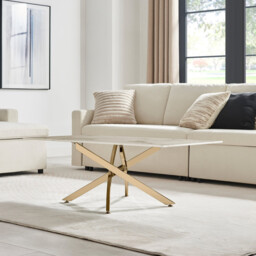 Leonardo Rectangular White Marble Glass and Gold Coffee Table - thumbnail 3