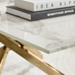 Leonardo Rectangular White Marble Glass and Gold Coffee Table - thumbnail 4