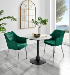 Elina White Marble Effect Round Dining Table & 2 Calla Silver Leg Chairs - thumbnail 2