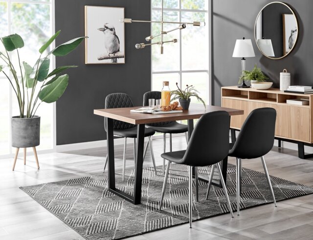 Kylo Brown Wood Effect Dining Table & 4 Corona Silver Chairs - image 1