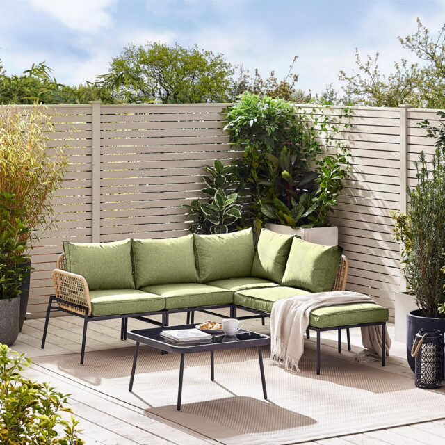 Maldives Beige Rattan & Green 5 Seat Garden Sofa Set - image 1