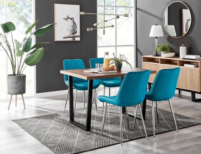Kylo Brown Wood Effect Dining Table & 4 Pesaro Silver Chairs - image 1
