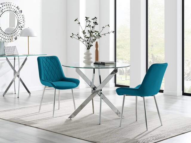 Novara 100cm Round Dining Table and 2 Pesaro Silver Leg Chairs - image 1