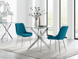 Novara 100cm Round Dining Table and 2 Pesaro Silver Leg Chairs - thumbnail 1