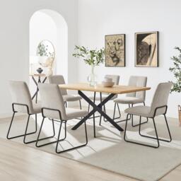 Leonardo Oak Effect Dining Table & 6 Halle Taupe Fabric Chairs - thumbnail 1