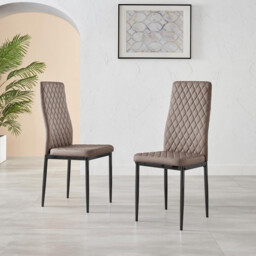 6x Milan Cappuccino Hatched Faux Leather Dining Chairs Black Legs - thumbnail 2