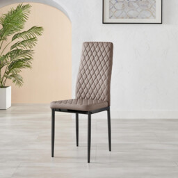 6x Milan Cappuccino Hatched Faux Leather Dining Chairs Black Legs - thumbnail 4