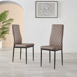 6x Milan Cappuccino Hatched Faux Leather Dining Chairs Black Legs - thumbnail 2