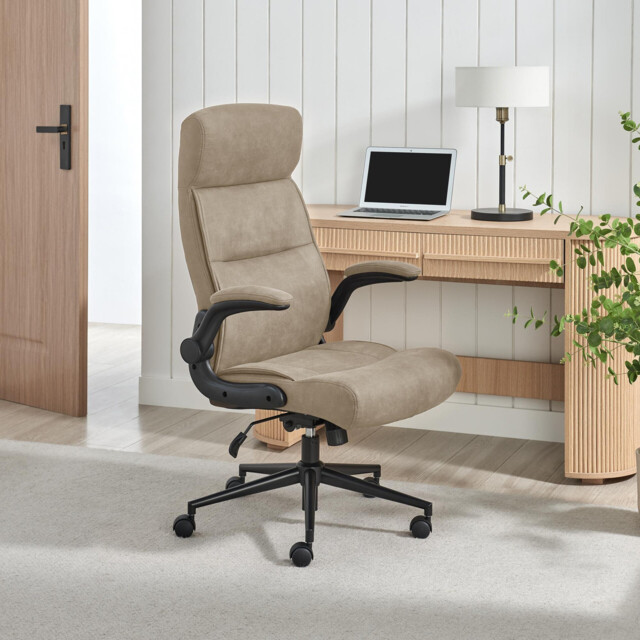 Greer Beige Faux Leather Executive Swivel Office Chair - image 1