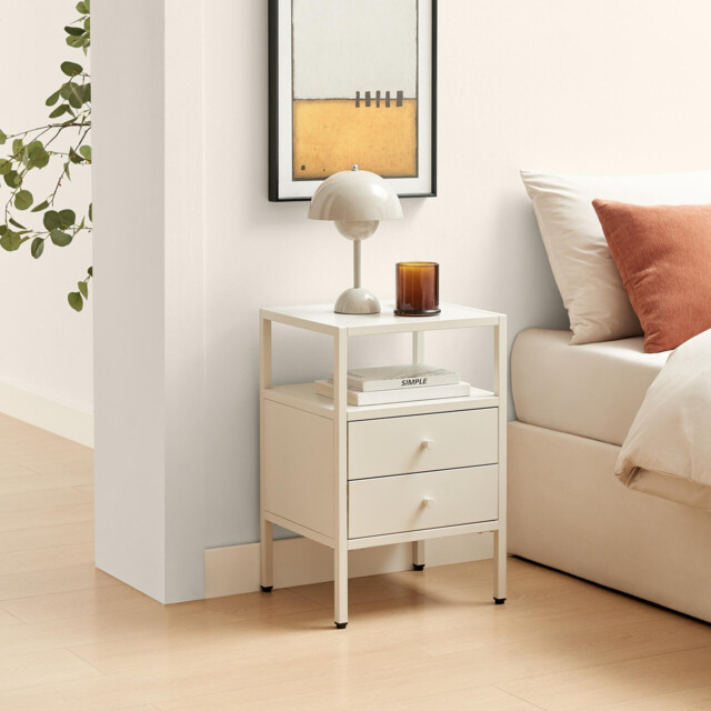 Lykke Cream Metal Storage Bedside Table - image 1