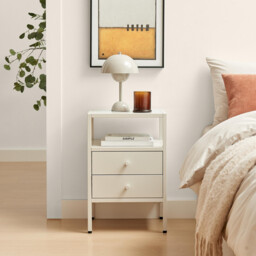 Lykke Cream Metal Storage Bedside Table - thumbnail 2