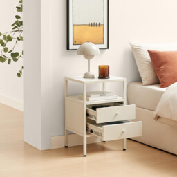 Lykke Cream Metal Storage Bedside Table - thumbnail 3