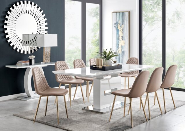 Arezzo Large Extending Dining Table and 8 Corona Gold Leg Chairs - image 1