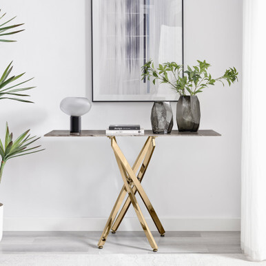 Leonardo Brown/Grey Marble Glass and Gold Console Table - image 1
