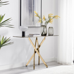 Leonardo Brown/Grey Marble Glass and Gold Console Table - thumbnail 2