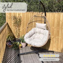 Furniturebox Beige & Cream Garden Hanging Egg Chair Seat, Rattan in Black/Cream/Beige - Size: 82x187x110 cm - thumbnail 9