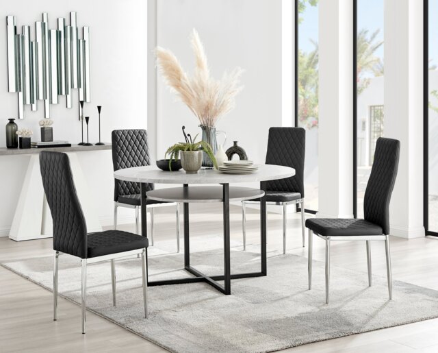 Adley Grey Concrete Effect Storage Dining Table & 4 Milan Chrome Leg Chairs - image 1