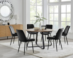 Santorini Brown Round Dining Table And 6 Pesaro Black Leg Chairs - thumbnail 2