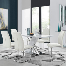 Sorrento White High Gloss And Chrome Dining Table And 6 Lorenzo Dining Chairs - thumbnail 2
