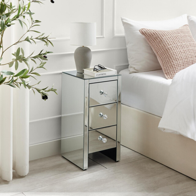 Murano 3 Drawer Mirrored Bedside Table - image 1