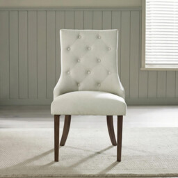 2x Belgravia Beige Fabric Dining Chairs Walnut Legs - thumbnail 3