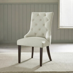 2x Belgravia Beige Fabric Dining Chairs Walnut Legs - thumbnail 2