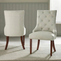 2x Belgravia Beige Fabric Dining Chairs Walnut Legs