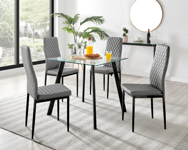 Seattle Glass and Black Leg Square Dining Table & 4 Milan Black Leg Chairs - image 1